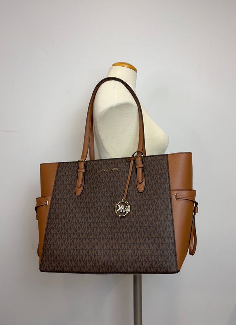 Michael Kors Gilly Large Jet Set Travel Drawstring Tote Brown MK Signature