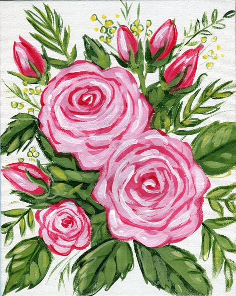 Acrylic Rose Painting, Rose Painting Acrylic, Acrylic Rose, Easter Canvas, Painting Flowers Tutorial, Easy Flower Painting, Folk Art Flowers, Online Class, Beginner Painting