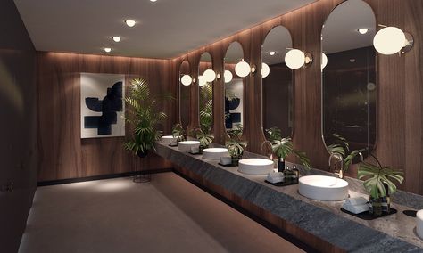 Office Washroom, Commercial Bathrooms, Public Restroom Design, Commercial Bathroom Designs, Art Deco Style Interior, Pet Cafe, Restaurant Bathroom, Wc Design, Restroom Design