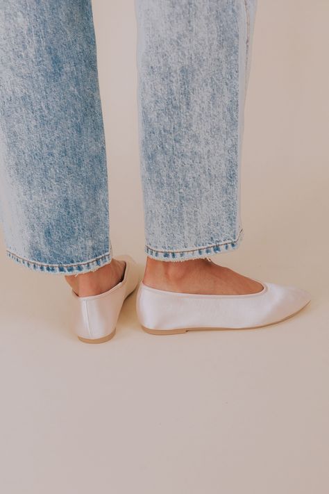 These satin flats blend timeless elegance with a modern twist. Featuring a pointed toe and high topline, they exude a cool, dance-inspired vibe that’s perfect for pairing with something unexpected, like wide-leg sweats or jeans and a band tee. They’re endlessly versatile for everything from days at the office to weekends at the flea market. Details Natural colored satin Heel Height: 0.5" Material: Fabric Fit: True to size Toe Shape: Almond Slip-on style Satin Heels, Seychelles, Band Tees, Flea Market, Almond, Timeless Elegance, Heel Height, Wide Leg, Twist