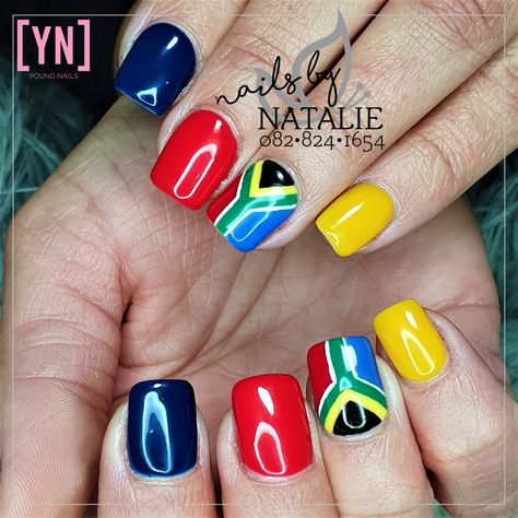 Springbok Rugby Nail Art, South African Nail Art Design, South African Flag Nails, South African Nail Art, South African Nails, South Africa Nails, Africa Nails, World Cup Nails, African Nails