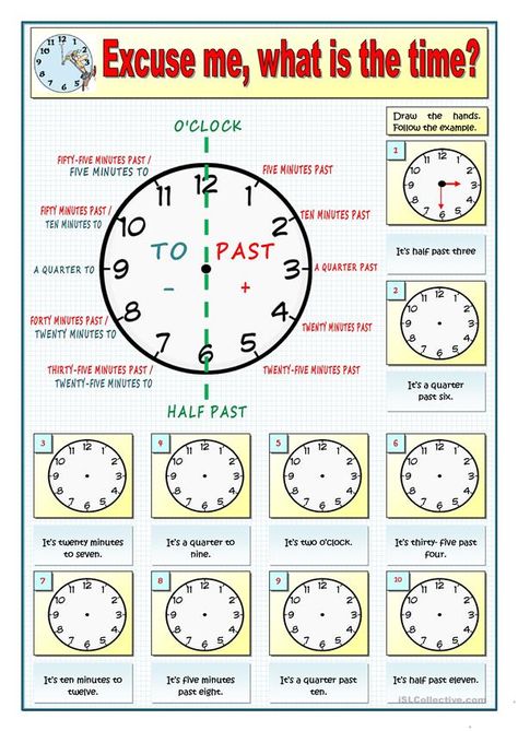 EXCUSE ME, WHAT IS THE TIME - PART 1 Time For Kids, English Time, English Exercises, Time Worksheets, Teaching Time, Kids English, English Classroom, English Language Teaching, English Activities