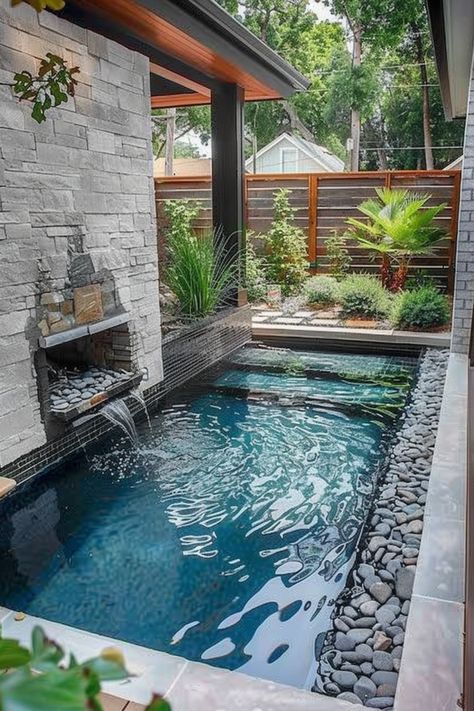 Small Backyard Pool Ideas: Refreshing Designs - Quiet Minimal Small Swimming Pools Backyard Tiny House, Small Natural Pools Backyard, Cocktail Pool Small Backyards, Unique Airbnb Ideas Interior, Natural Pools Backyard, Tiny Backyard Ideas, Mini Pool Ideas, Small Backyard Pool Ideas, Piscinas Pequeñas