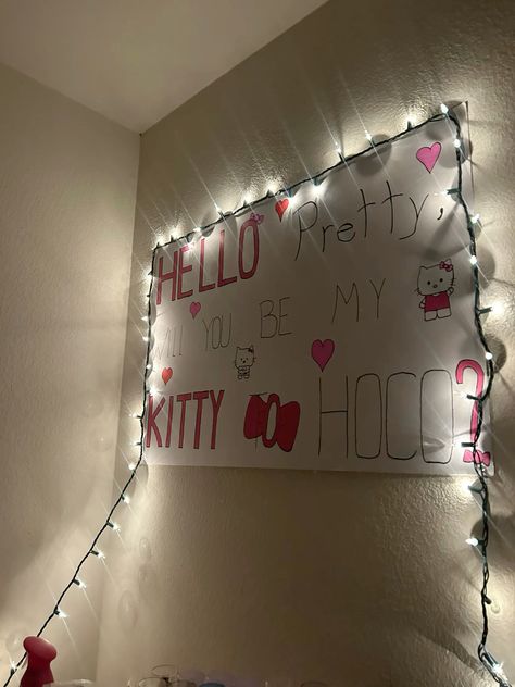 Hello Kitty Proposal, Anime Promposal, Hello Kitty Hoco Proposal, Hello Kitty Promposal, Hello Kitty Gifts, Art Hacks, Hoco Proposals, Cat Gifts, Hello Kitty