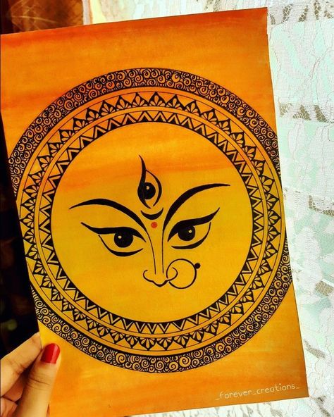 Drawing Ideas For Navratri, Navaratri Paintings, Navratri Drawing Ideas Mandala, Navaratri Drawings Easy, Mandala Art For Navratri, Navaratri Mandala Art, Navratri Painting Ideas Easy, Modern Indian Art Modern Indian Art Paintings Easy, Navratri Drawing Easy