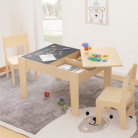 Amazon.com: Curipeer 4 in 1 Kids Table and Chair Set, Table and Chairs for Toddlers 2-5 with 2 Reversible Blackboard, Children Table with Storage for Activity/Play/Art/Read/Craft, Natural Color : Home & Kitchen Children Table, Kids Table And Chair, Color Table, Toddler Chair, Childrens Table, Color Home, Table And Chair Set, Set Table, Kids Table