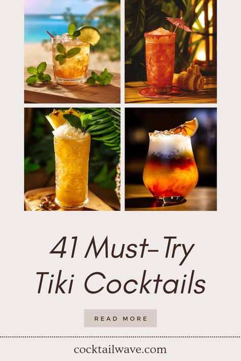 Get ready to elevate your drink game with these 41 must-try tiki cocktails perfect for summer sips or any festive gathering. From the iconic Mai Tai to the refreshing Jungle Bird and adventurous Polynesian Pearl Diver, each recipe brings a burst of tropical flavors that transports you straight to a beach paradise. Whether you're a fan of sweet or sour cocktails, these drinks are easy to mix and make any occasion a celebration. Don't get left behind; embrace these enticing tropical concoctions today! Tiki Recipes, Tiki Drinks Recipes, Three Dots And A Dash, Blue Hawaii Cocktail, Sour Cocktails, Zombie Cocktail, Pearl Diver, Hawaiian Cocktails, Jungle Bird