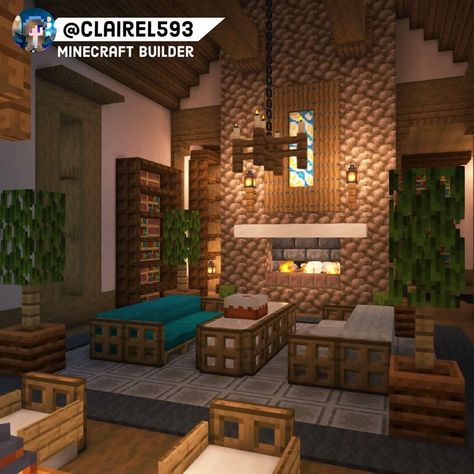 Minecraft Hotel Room Interior Design, Minecraft Houses Living Room, Minecraft Cottage Living Room, Minecraft Family Room, Interior Minecraft Ideas Bedroom, Minecraft Bakery Interior Ideas, Mc Living Room Ideas, Minecraft Inside Houses Ideas Cottage, Minecraft Ideas For Inside House