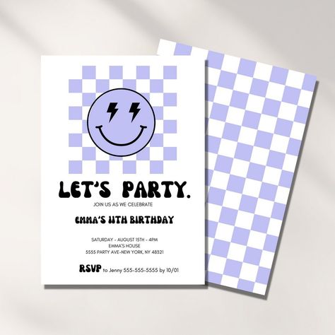 Celebrate with Us: Kid's Birthday Bash Invitation Girls 11th Birthday Party Themes, Smiley Face Birthday Invitations, Preppy Invitations, Preppy Birthday Invitations, 11th Birthday Ideas, Bday Invitation Cards, Cute Birthday Themes, Popular Birthday Themes, Cool Invitations