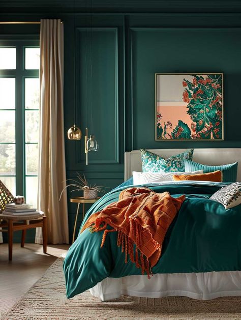 How to Select the Best Paint Colors for Your Bedroom • 333+ Art Images Art Deco Bedroom Design, Dark Teal Bedroom Ideas, Dark Teal Bedroom, Teal Bedroom Ideas, Bedroom Ideas Cozy, Soothing Bedroom, Teal Bedroom, Japandi Living, Contemporary Art Deco