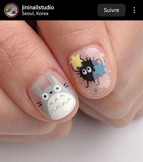 Totoro Nails, Doodle Nails, Ghibli Nails, Japan Nail Art, Quick Nail Art, Cartoon Nails, Minimal Nails Art, Asian Nails, Hello Nails