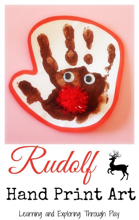 Rudolf handprint craft Rudolf Handprint Craft, Play Ideas For Kids, Sensory Play Ideas, Christmas Art Projects, Preschool Circle Time, Children Activities, Gift Ribbon, Handprint Craft, Learn Crafts