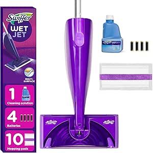 Swiffer WetJet Hardwood and Floor Spray Mop, All-in-One Mopping Cleaner Starter Kit, includes: 1 WetJet, 10 Pads, 1 Cleaning Solution & 4 Batteries Swiffer Mop, Dorm Room Must Haves, Swiffer Wet Jet, Room Necessities, Dorm Room Necessities, Room Must Haves, College Needs, Apartment List, Mopping Floors