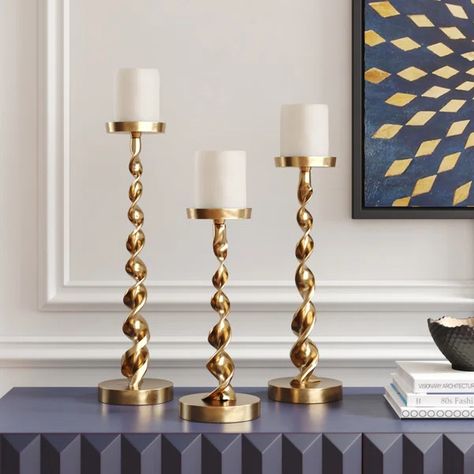 Aluminum Tabletop Candlestick Set Basement Spa, Luxury Living Room Inspiration, Gold Candle Holder, Dining Room White, Tropical Luxury, Black Candle Holders, Iron Wall Sconces, Candle Stands, Gold Candle Sticks