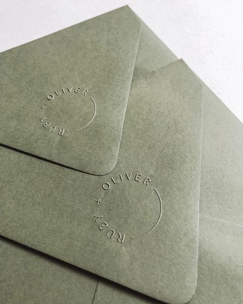 Blind Emboss, Wedding Invitation Suites, Invitation Suites, Collateral Design, Wedding Stationery Design, Green Envelopes, Script Lettering, Custom Stationery, Wedding Stationary