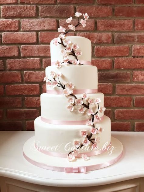 Cherry Blossom Wedding Cake Blossom Wedding Cake, Cherry Blossom Wedding Cake, Cherry Blossom Wedding Theme, Sakura Wedding, Cherry Blossom Cake, Rose Gold Wedding Cakes, Cherry Blossom Theme, Blossom Wedding, Quinceanera Cakes