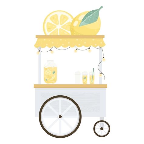 Lemonade Stand Illustration, Lemonade Stand Drawing, Lemonade Truck, Lemonade Cart, Lemon Stand, Lemonade Business, Lemonade Design, Market Cart, Lemon Drawing