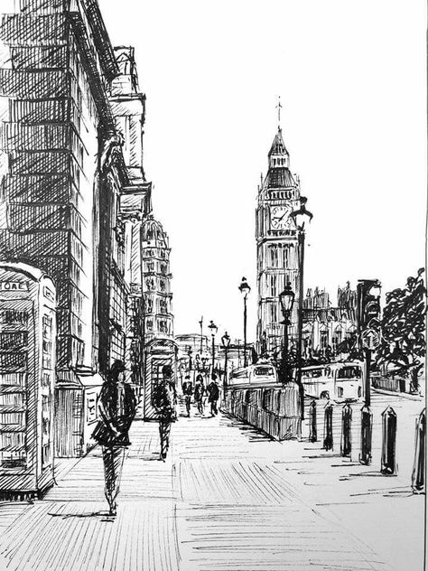 Drawing Trends, Latest Drawing, Beautiful Pencil Drawings, Ink Pen Art, Drawing Eyes, Drawing Hair, City Drawing, Architecture Drawing Art, Background Drawing