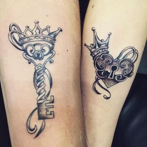 Disney Couple Tattoos, Him And Her Tattoos, Couple Tattoos Unique Meaningful, Couple Tattoos Love, Best Couple Tattoos, Couple Matching Tattoo, Cute Couple Tattoos, Couple Tattoos Unique, Key Tattoos