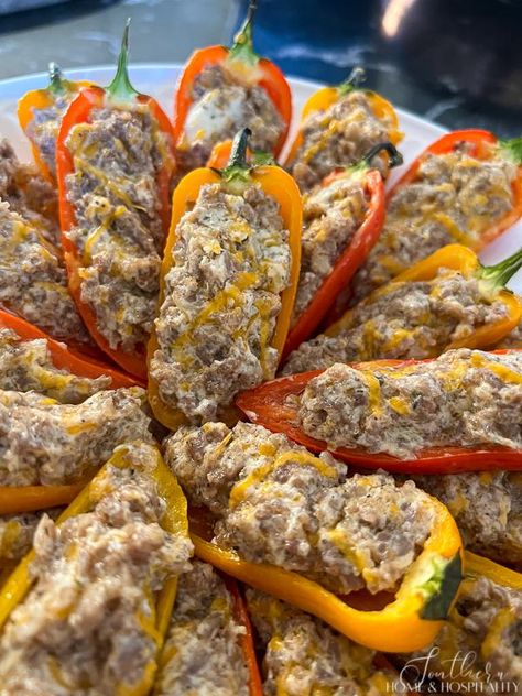 Stuffed Jalapenos With Sausage, Sausage Stuffed Mini Sweet Peppers, Sausage Stuffed Mini Peppers, Peppers And Cream Cheese, Stuffed Peppers Appetizer, Mini Stuffed Peppers, Stuffed Mini Sweet Peppers, Sausage Stuffed Peppers, Stuffed Veggies