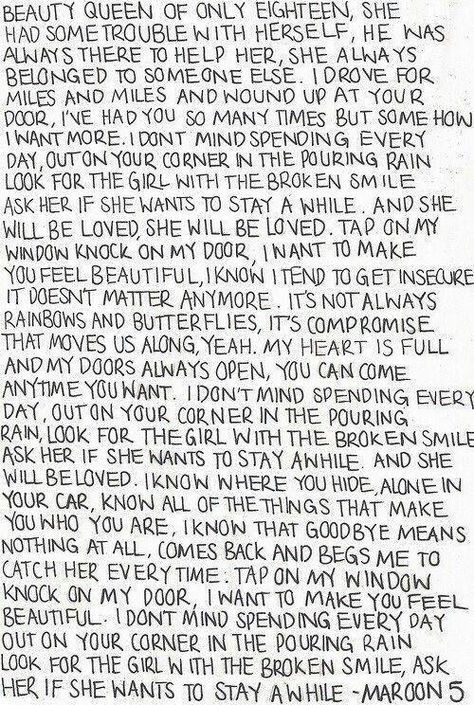 :) She Will Be Loved, Maroon 5 Lyrics, Band Geek, Soundtrack To My Life, Favorite Lyrics, Sing To Me, I'm With The Band, Adam Levine, Cool Lyrics