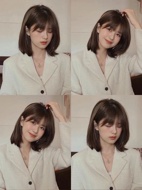 Stylish Ways to Rock Straight Hair with Bangs Bangs and Beyond: Straight Hair Styling Ideas Effortless Elegance: Straight Hair and Bangs Pairing Short Hair For Chubby Faces, Outfits For Teachers, Chubby Face Haircuts, Hairstyle For Chubby Face, Korean Short Hair, Hair Style Korea, Asian Short Hair, Hair Inspiration Short, Shoulder Hair