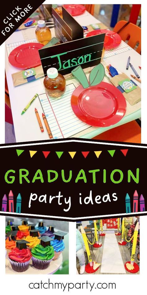 K5 Graduation Party Ideas, Kindergarten Graduation Party Ideas Decoration, Kindergarten Graduation Table Ideas, Pre-k Graduation Party, Preschool Graduation Party Food, Kindergarten Graduation Party Decor, Kindergarten Graduation Food Ideas, Kindergarten Party Food, Prek Graduation Party Ideas