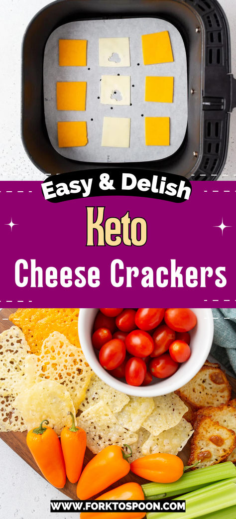 Create the simplest baked cheese slices that taste "almost" like Cheeze-Its! Our cheese cracker recipe makes for the perfect 15-minute low-carb, gluten-free, and keto-friendly snack. Cheese Slice Crackers, Keto Cheese Its, Cheese Crackers Keto, Keto Cheese Crackers, Air Fryer Keto, Cheese Cracker Recipe, Pepperoni Chips, Keto Crackers, Pepperoni Recipes