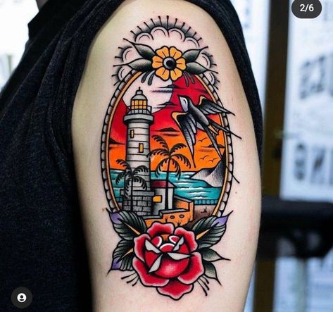 Traditional Nautical Tattoo, Traditional Lighthouse Tattoo, Traditional Tattoo Stencils, Mayan Tattoos, Traditional Tattoo Flash Art, Barber Tattoo, Traditional Tattoo Flowers, Traditional Tattoo Designs, Traditional Style Tattoo