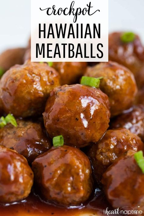 Slow Cooker Hawaiian Meatballs - This recipe takes only 3 ingredients and 5 minutes to make! #meatballs #appetizers #gameday #gamedayfood #gamedayrecipes #easyrecipe #crockpot #slowcooker #crockpotrecipes #slowcookerrecipes #recipes #iheartnaptime Meatballs Hawaiian, Slow Cooker Hawaiian Meatballs, Hawaiian Appetizers, Hawaiian Meatballs, Party Crowd, Appetizer Meatballs, Slow Cooker Meatballs, Hawaiian Food, Crockpot Recipes Slow Cooker