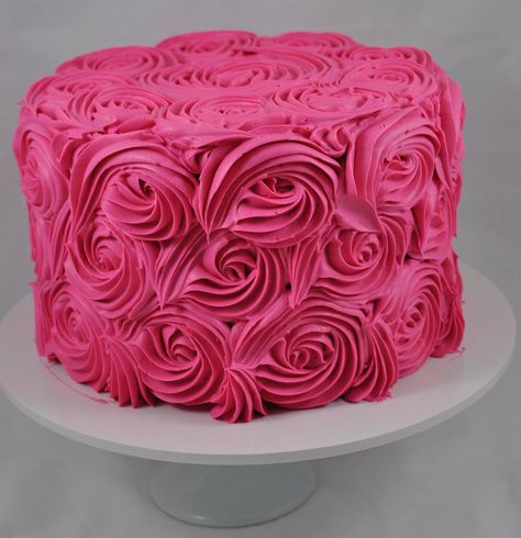 Hot pink rosette cake All Pink Cake, Bright Pink Birthday Cake, Hot Pink Cake, Hot Pink Birthday Cake, Pink Rosette Cake, Pink Gold Cake, Hot Pink Cakes, Pink Rose Cake, Hot Pink Birthday