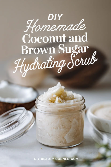 DIY Coconut & Brown Sugar Hydrating Body Scrub Home Made Exfoliating Scrub Skin, Making Your Own Body Scrub, Natural Body Exfoliator, Hydrating Body Scrub Diy, Diy Hand Scrub With Coconut Oil, Sugar Body Scrub Diy Coconut Oil, Body Scrub Gift Ideas, What Is Coconut Oil Good For, Body Scrub Homemade Recipes Dry Skin