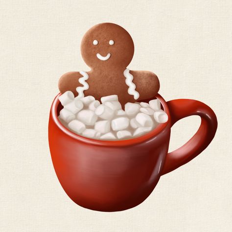 Hot Cocoa Illustration, Hot Chocolate Illustration, Chocolate Illustration, Gingerbread Cottage, Cocoa Drink, Turkey Disguise, All Things Gingerbread, Christmas Gingerbread Man, Christmas Gingerbread Men