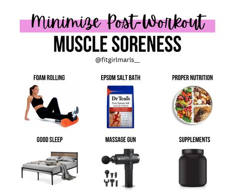 Minimize Post-Workout Soreness 🧘🏻‍♀️ 1️⃣ Foam rolling should be be done at least 10 mins daily after your workout or at night. To help with muscle soreness. 2️⃣ Epsom Salt Baths are my absolute favorite. Not only great me time, but also great to loosen tight muscle fibers and encourage healing muscle tissue. At least once a week depending on how your skin reacts. 3️⃣ Proper Nutrition is KEY! The amount of protein/carbs you eat will either help with muscle and recovery or it'll hinder it. Ma How To Help Sore Muscles, How To Help Sore Muscles After Workout, Muscle Soreness Relief, Sore Muscles After Workout, Workout Soreness, Sore Muscle Relief, Increase Height Exercise, Muscle Soreness, Foam Rolling