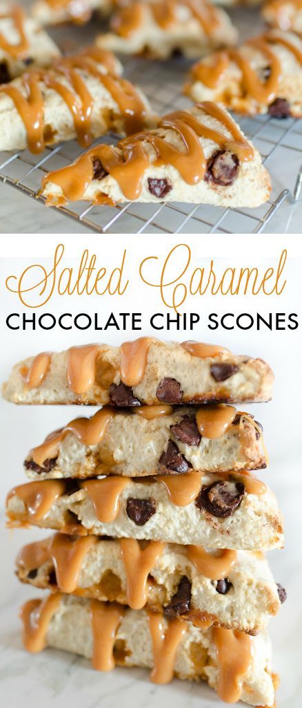 Salted Caramel Chocolate Chip Scone Recipe Salted Caramel Scones, Caramel Scones, Scone Recipes, Pane Dolce, Scones Recipe, Salted Caramel Chocolate, Caramel Chocolate, Crumpets, Chocolate Caramels