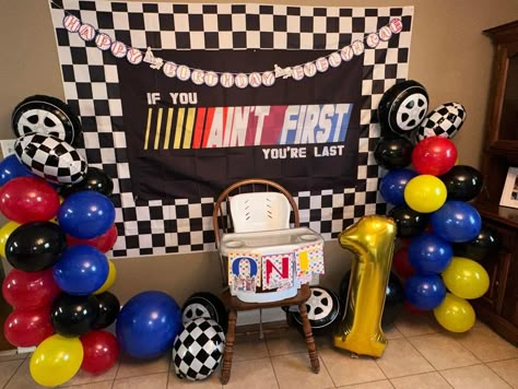 1 St Birthday Boy Year Old Themes, Nascar Balloon Arch, Taladaganights First Birthday Party, If Youre Not First Your Last Ricky Bobby, Racing Theme 1st Birthday Party, Talladega Nights 1st Birthday, Ricky Bobby 1st Birthday, Talidaga Nights First Birthday, Shake And Bake Birthday Party