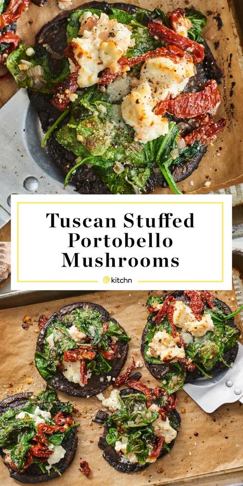 Stuffed Portobello Mushrooms | Kitchn Healthy Stuffed Mushrooms Portobello, Baked Portobello Mushroom Recipes, Caprese Portabella Mushrooms, Mediterranean Stuffed Mushrooms, Stuffed Portabella Mushrooms Vegan, Stuffed Portabella Mushrooms Healthy, Portabella Mushroom Recipes Baked, Stuffed Mushrooms Portobello, Stuffed Portabella Mushroom Recipes