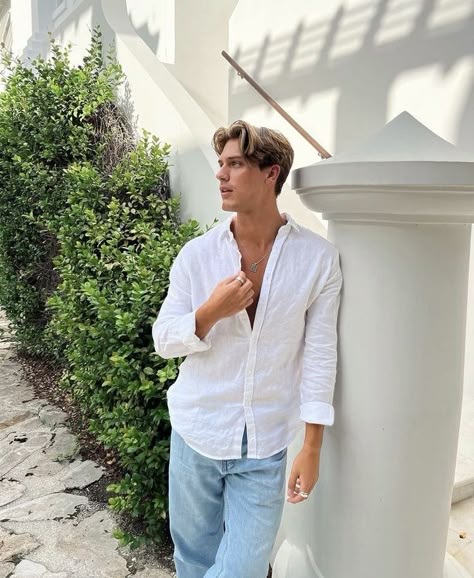 White Shirt Outfit For Men, White Linen Shirt Men, Linen Shirt Outfit, Old Money Fits, Old Money Men, Old Money Summer, Old Money Boys, Money Men, Party Outfit Men