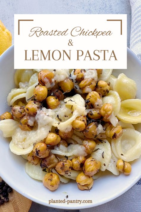 This Roasted Chickpea Lemon Pasta is lightly coated in a delicious vegan lemon parmesan butter and topped with crispy herb-roasted chickpeas. Vegan Chickpea Pasta Recipes, Lemon Chickpeas, Lemon Butter Sauce Pasta, Lemon Chickpea Pasta, Golden Chickpea And Lemon Soup, Wandering Chickpea French Onion Pasta, Pasta With Lemon Sauce, Easy Pasta Primavera, Lemon Parmesan Pasta