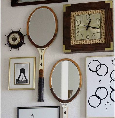 DIY Tennis Mirror Tennis Room, Tennis Wall, Trendy Mirrors, Diy Gallery Wall, Tennis Rackets, Vintage Tennis, Tennis Club, Repurposed Vintage, Boy Room