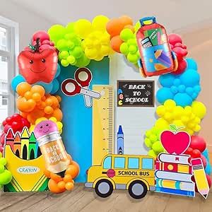 School Balloon Garland, Back To School Balloon Garland, Kindergarten Graduation Party, School Bus House, Student Images, Rainbow Balloons, Graduation Party Supplies, Kindergarten Graduation, Kids Gift Guide