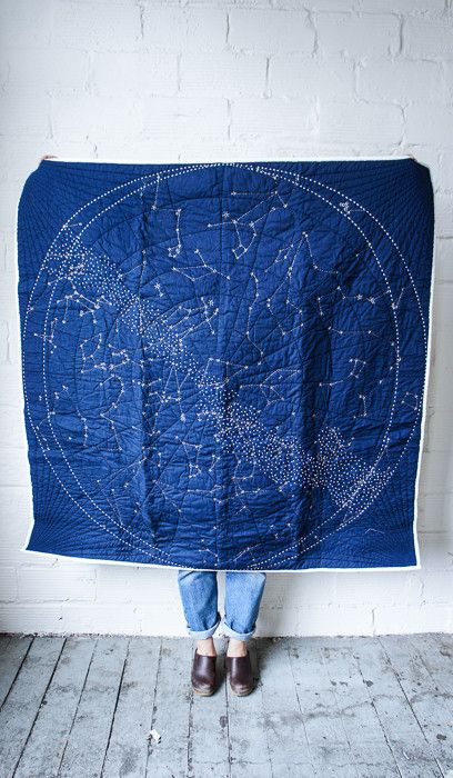 Current Obsession: Haptic Lab's Constellation Quilt Constellation Quilt, October Night, Couture Bb, Blue Quilt, Quilt Projects, Textile Arts, Design Textile, French Knots, 자수 디자인