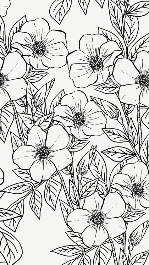 Flower Book Aesthetic, Aesthetic Wallpaper Floral, Sunflower Phone Wallpaper, Book Aesthetic Wallpaper, White Flower Background, Sunflower Black And White, Floral Mobile, Illustration Line Art, Phone Wallpaper Aesthetic