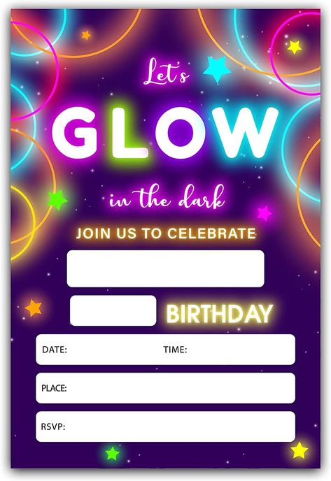 Glow Party Invite, Neon Birthday Party Invitations, Neon Kids Party, Neon Birthday Invitations, Glow Party Invitations, Glow Birthday Party Invitations, Neon Party Invitations, Neon Party Decorations, Birthday 13