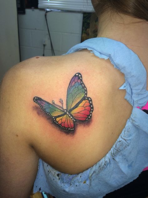 Rainbow Butterfly Tattoo Pride Butterfly Tattoo, Lbgt Tattoos, Butterfly Rainbow Tattoo, Rainbow Pride Tattoo, Rainbow Flower Tattoo, Rainbow Butterfly Tattoo, Butterfly Tats, Pride Butterfly, Dr Tattoo