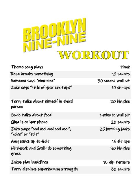 Netflix Workout Tv Shows, Young Sheldon Workout Challenge, Never Have I Ever Workout, Brooklyn Nine Nine Tattoo Ideas, Brooklyn 99 Workout, Brooklyn Nine Nine Workout, Tv Workouts Netflix Tv Shows, Tv Workout Challenge, Show Workouts