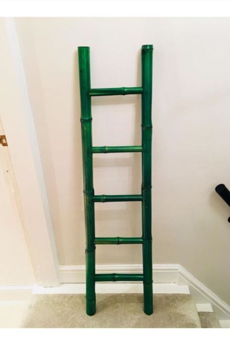 Ladders For Decoration, Bathroom Bamboo, Bamboo Ladder, Bamboo Ladders, Wall Ladder, Painted Bamboo, Bamboo Crafts, Towel Rack, Custom Color