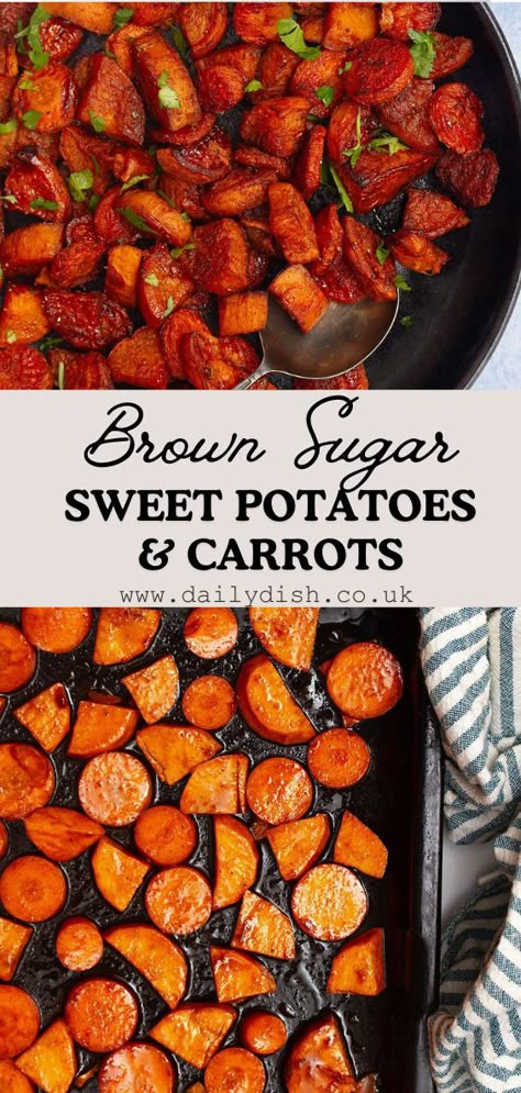 Roasted Sweet Potatoes And Carrots With Brown Sugar Roasted Sweet Potatoes And Carrots, Carrots With Brown Sugar, Brown Sugar Roasted Carrots, Sweet Potatoes And Carrots, Brown Sugar Sweet Potatoes, Brown Sugar Carrots, Carrots Roasted, Sweet Potato Carrot, Sweet Potato Cornbread