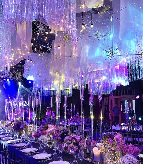 Quinceanera Space Theme, Dreamy Prom Theme, Swan Lake Quinceanera, Dreamland Theme Debut, Violet Twilight Prom Theme, Northern Lights Theme Party, Astrology Quinceanera Theme, Midnight Purple Wedding, Crystal Gala Prom Theme