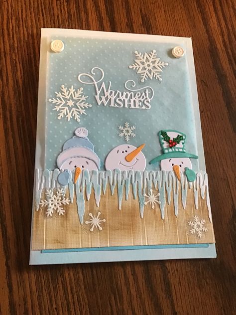 Cottage Cutz Christmas Card Ideas, Handmade Snowman Cards, Snow Man Christmas Cards, Snow Globe Cards Diy, Snow Cards Handmade, Peeking Snowman Cards, Snowmen Cards Handmade, Xmas Cards To Make, Cartoon Christmas Cards